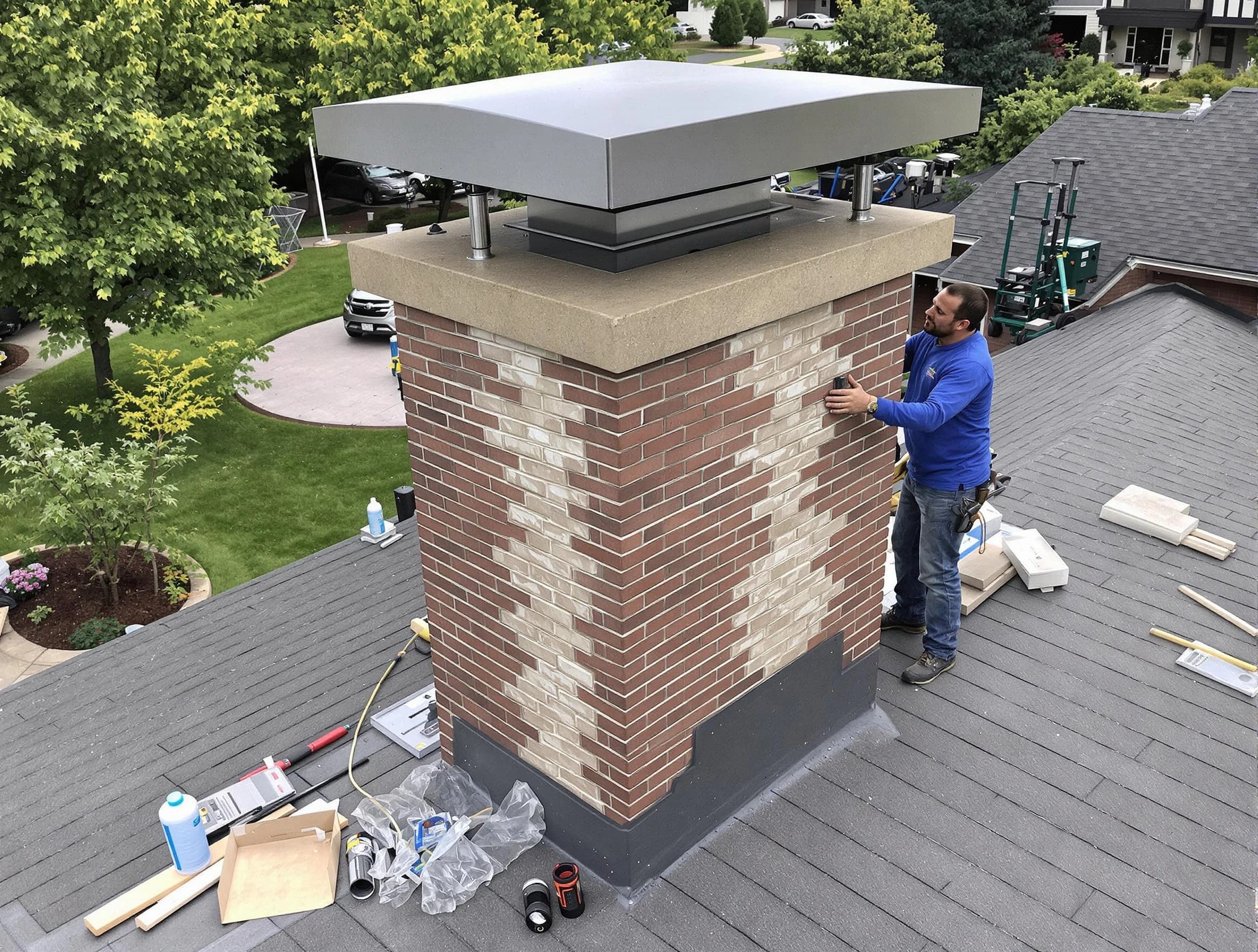 Margaret Chimney Sweep team working on a custom chimney remodel in Margaret, AL