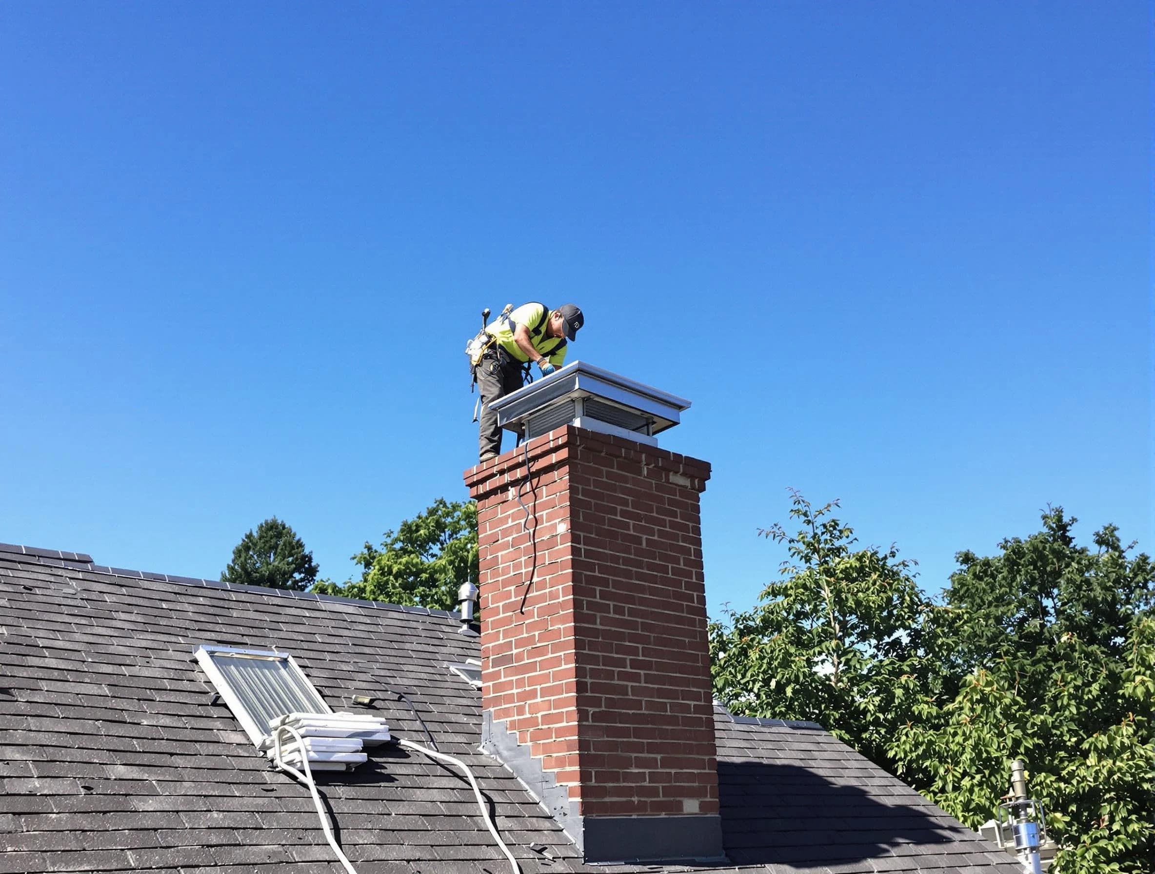 Margaret Chimney Sweep technician measuring a chimney cap in Margaret, AL